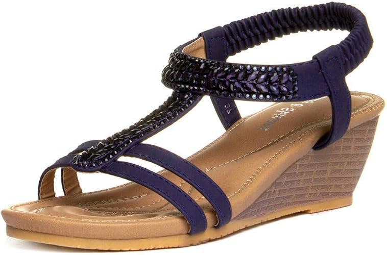 womens navy wedge sandals