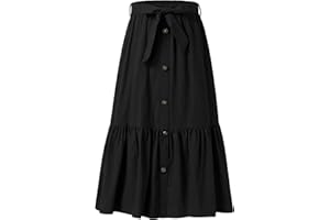 Kukume Maxi Skorts Skirt for Girls Button Front High Waisted Long Skirt with Belt Ruffled Skirts with Pocket 3-12Years