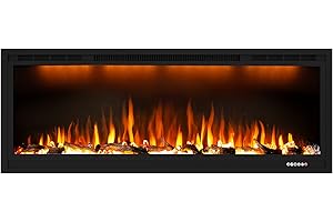Dreamflame 60 inch Electric Fireplace, Recessed and Wall Mounted Fireplace Heater, 750/1500W Thermostat with Remote Control, Realistic Flame Combinations, Black (60")