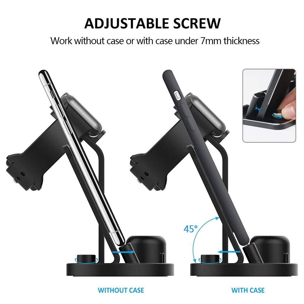 Tinfence Charging Stand for iWatch Charging Stand Dock Station for AirPods iWatch Series 4/3/2/1/ iPhone X/XS/XS Max/8/8Plus/7/7Plus/6S/6S Plus Black