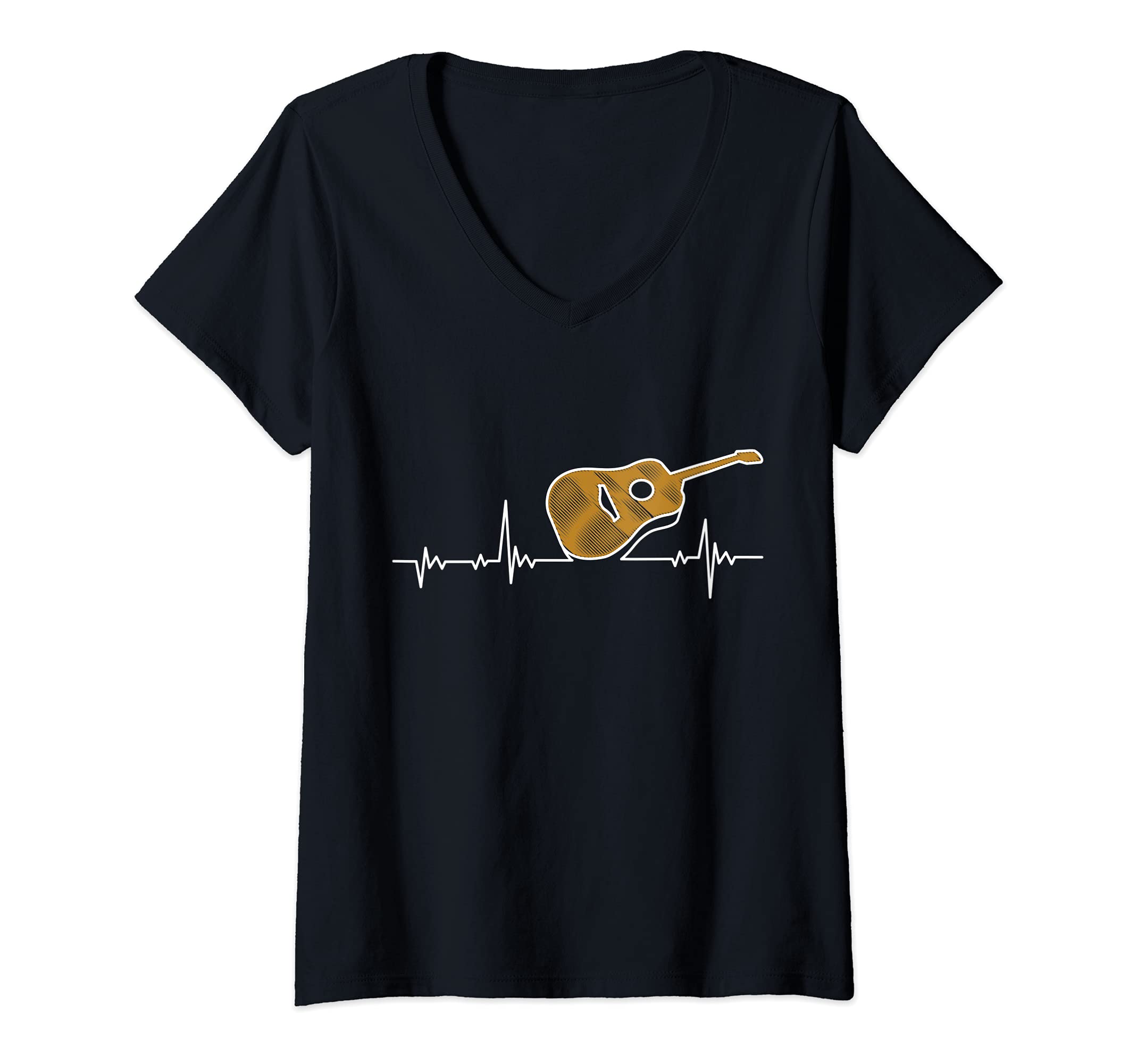 Womens Guitar Sheet Music Heartbeat - Guitarist V-Neck T-Shirt