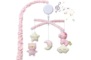 THINKMAX Baby Crib Mobile, Nursery Mobile for Crib with Music Motor Spinner, Musical Crib Toys for Infants 0-6 Months Girls and Boys, Crib Mount Mobiles with 36 lullabies, Pink