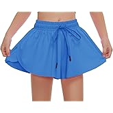 Edenfox Butterfly Shorts Girls, 2 in 1 Girls Athletic Flowy Shorts with Spandex Liner, Active Wear for Kids
