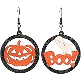 ELUYIVIA Pumpkin Earrings for Women Halloween Wooden Earrings Ghost & Pumpkin Boo Dangle Earrings for Women Halloween Party Costume Jewelry Accessories