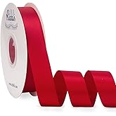 Ribbli Red Satin Ribbon Double Faced Satin 1 inch x Continuous 50 Yards-Red Ribbon for Gift Wrapping Crafts Wedding Decoration Bows Bouquet Floral Arrangement