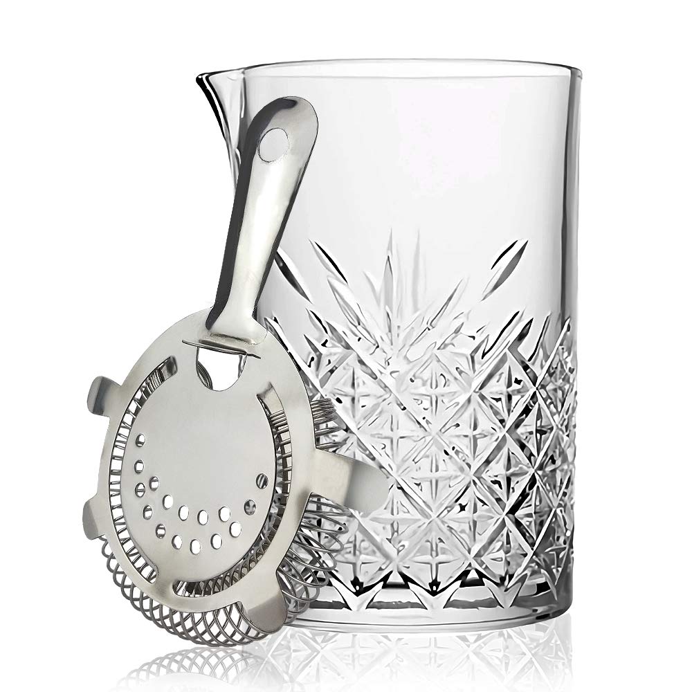 Cocktail Mixing Glass Pitcher with Hawthorne Strainer, Large 725ml Cut