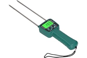 Hay Moisture Meter, Double Rod Steel Probe Backlight LCD Display Hay Moisture Meter Tester English Chinese Voice Broadcasting