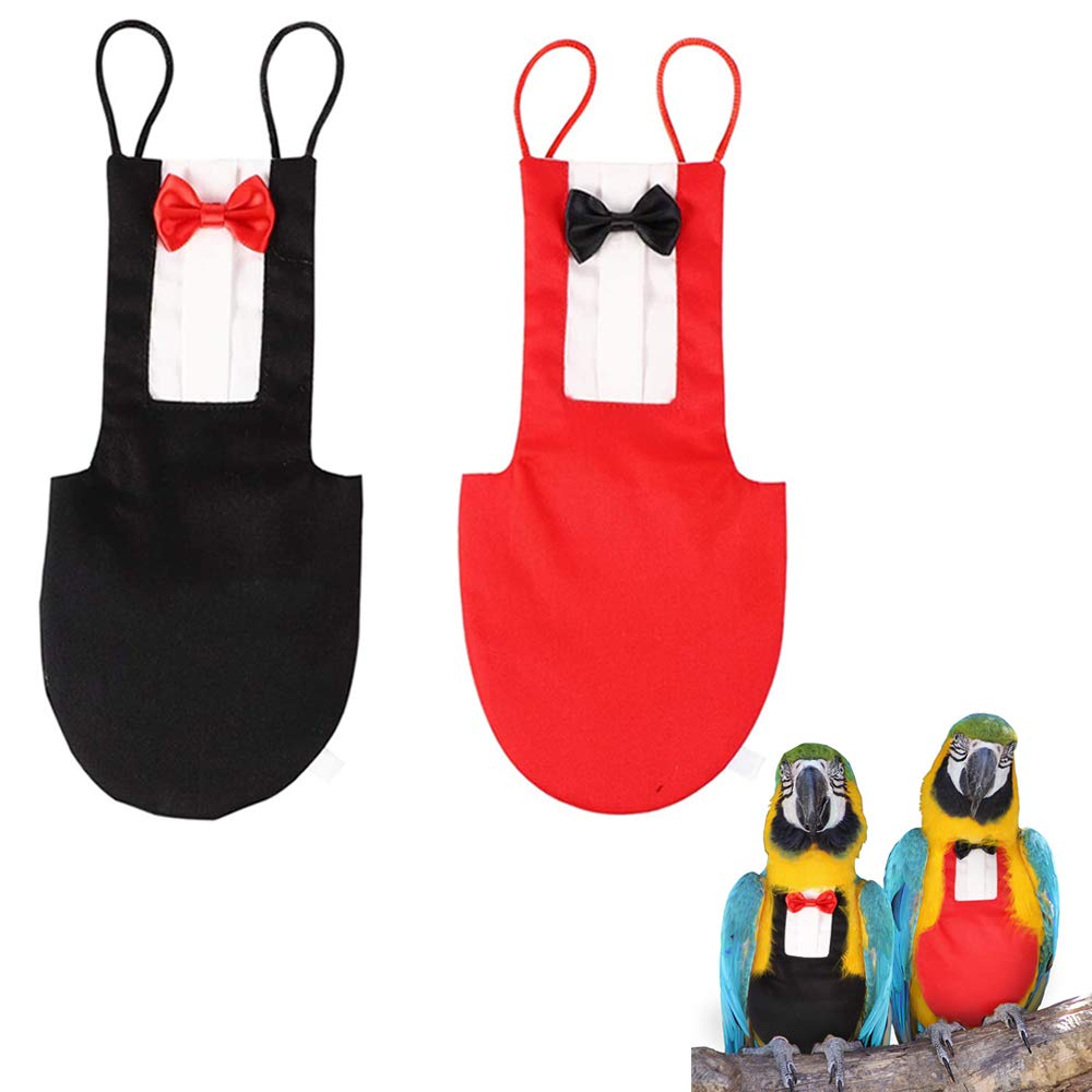 ASOCEA 2 Pack Bird Diaper Parrot Flight Suit Reusable Parrots Nappies with Bowtie Decor Pet Clothes for Budgie Parakeet Cockatiel Cockatoo African Macaw Wedding Anniversary Christmas Birthday Party