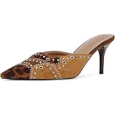 DOEYG Women Pointed Toe Bow Heels Mules Slip on Stiletto Heels Sandals Dress Party Wedding Studded Heels Pumps