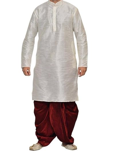 Royal Men's White Art Silk Blend Dhoti Kurta