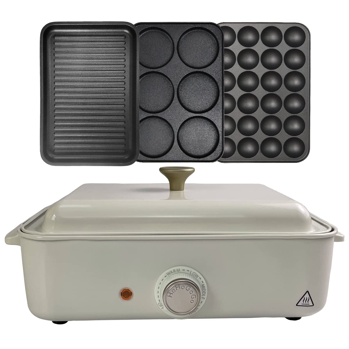 3 in 1 Multifunctional Electric Griddle Electric Skillet Nonstick Baking Maker with 3 Interchangeable Baking Plates for Takoyaki Maker Cake Pop Maker Pancake Maker White