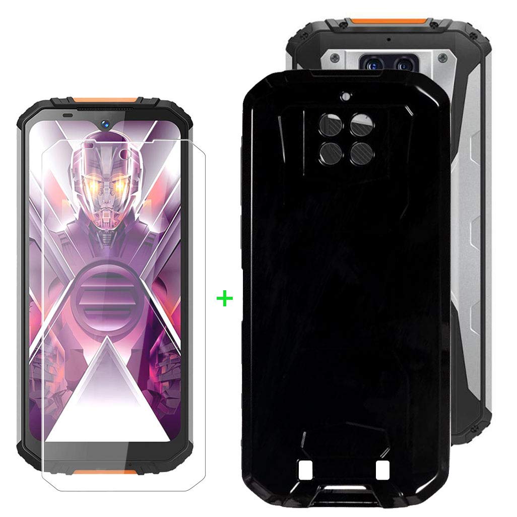 KJYF Protective Case Black Bumper Cover TPU + Tempered Glass Screen Protector for Oukitel WP6 (6.3 Inch), Film Tempered Glass Film + Silicone Shell Case for Lovers