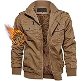 TACVASEN Men's Winter Jacket Fleece Lined Military Jacket Cargo Windbreaker Zip Front Stand Collar Coat with Multi Pockets