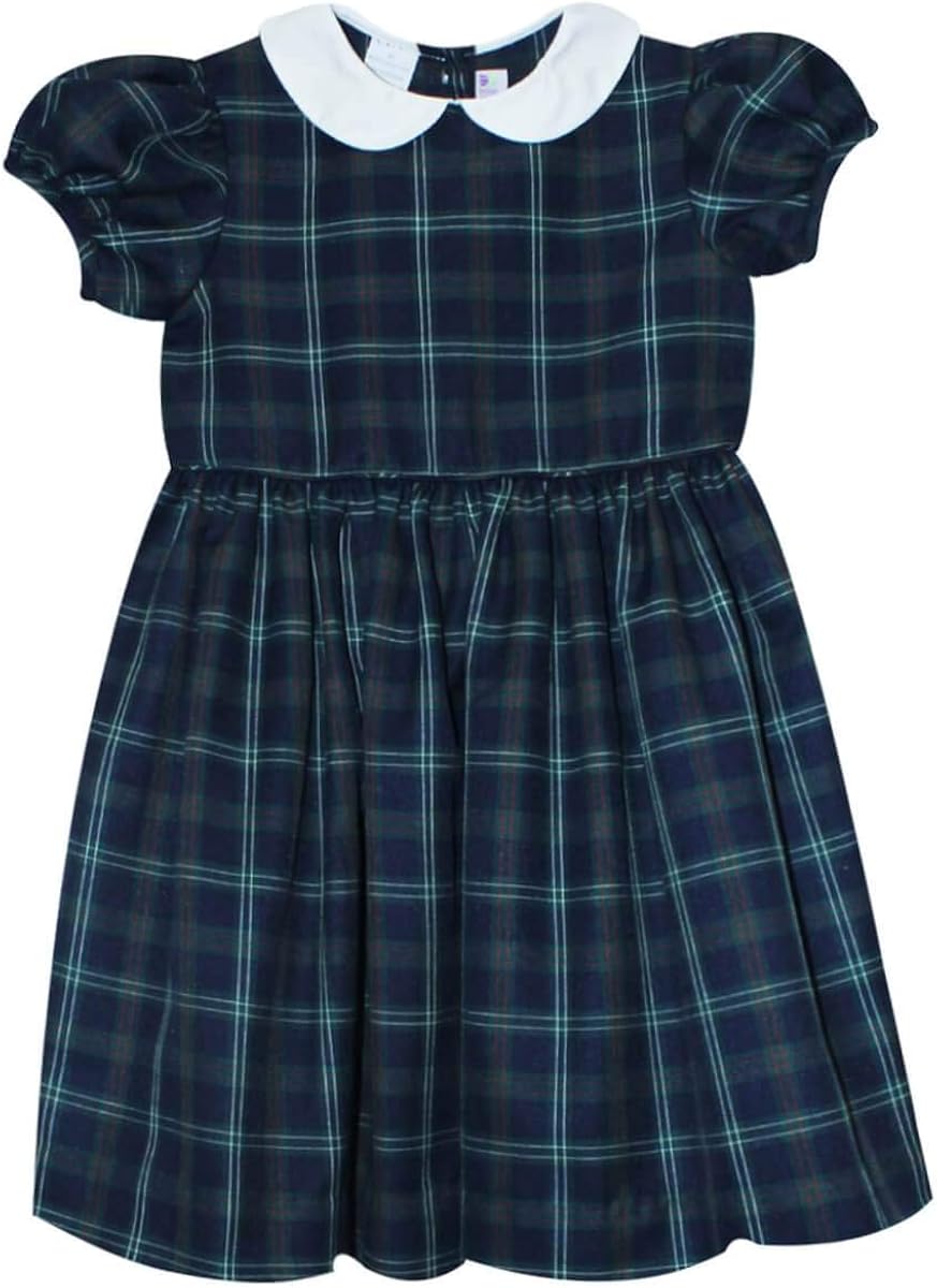 navy and green plaid dress