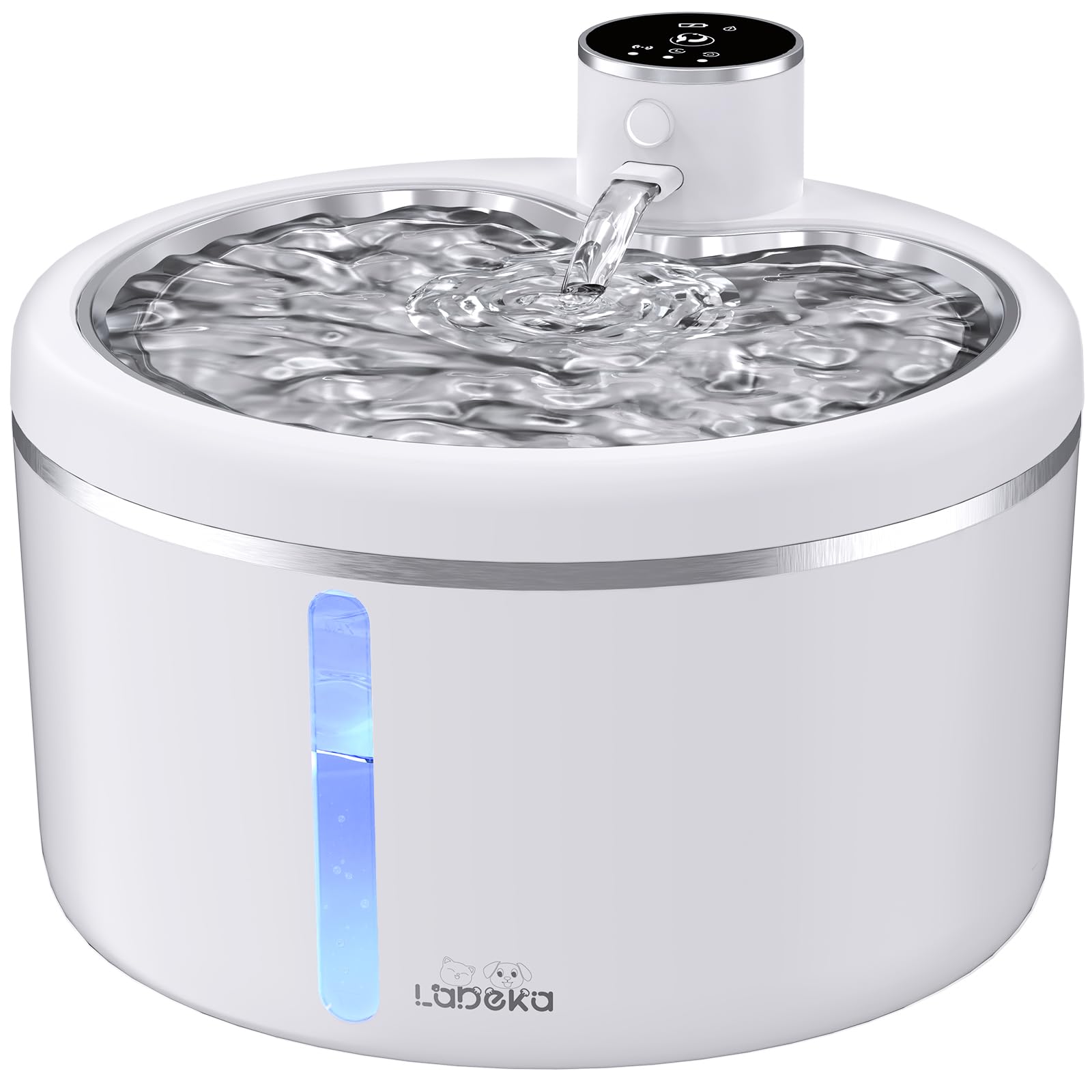 Photo 1 of LABEKA Wireless Cat Water Fountain with Stainless Steel Tray, Battery Operated Cat Fountain - 102oz/3L Automatic Pet Water Dispenser, Easy Clean with Motion Sensor for Cats, Dogs-2Filters