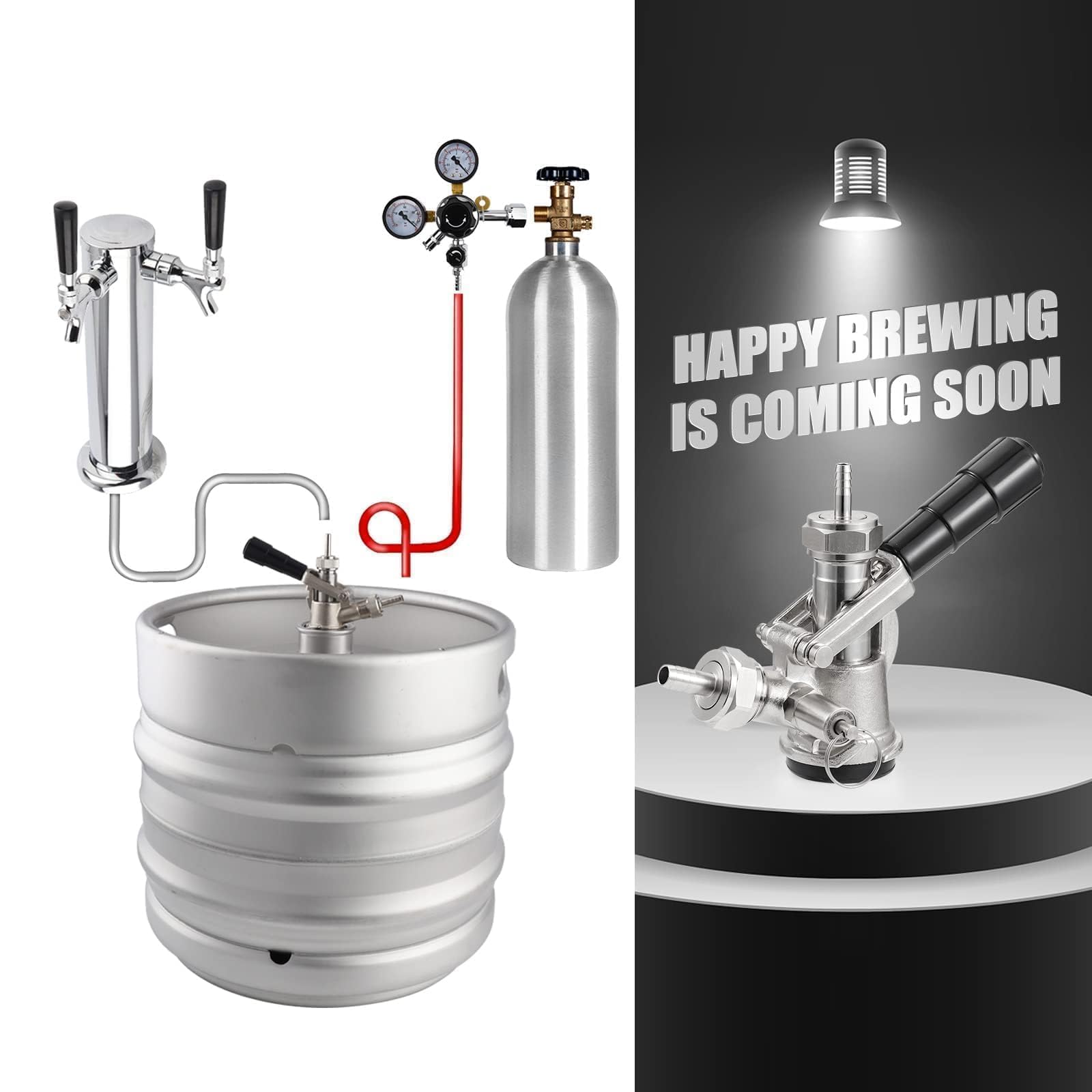 MRbrew Keg Coupler, Sankey D System Keg Tap 304 Stainless Steel Probe, Beer Coupler Kegerator Parts D Coupler Beer Tap Dispenser for I.D 5/16'' Beer Line Gas Tubing with Hose Clamp