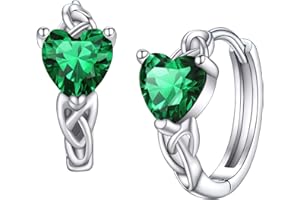 Bestyle Sterling Silver Celtic Earrings with Birthstone for Women, Hoop/Cross/Heart/Celtic Knot Celtic Birthstone Earrings for Women, Great Birthday Gift