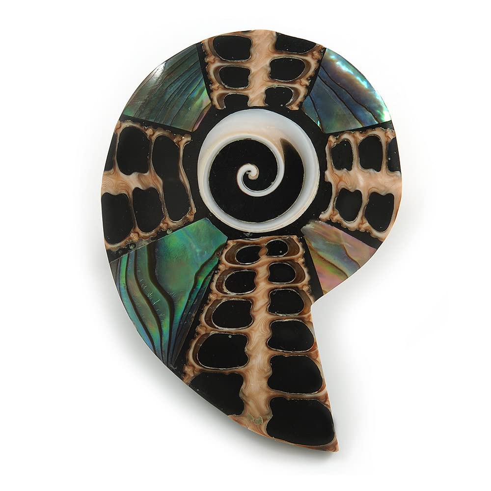 40mm L/Shell Shape Sea Shell Brooch/Beige/Black/Brown/Abalone Shades/Handmade/Slight Variation In Colour/Natural Irregularities