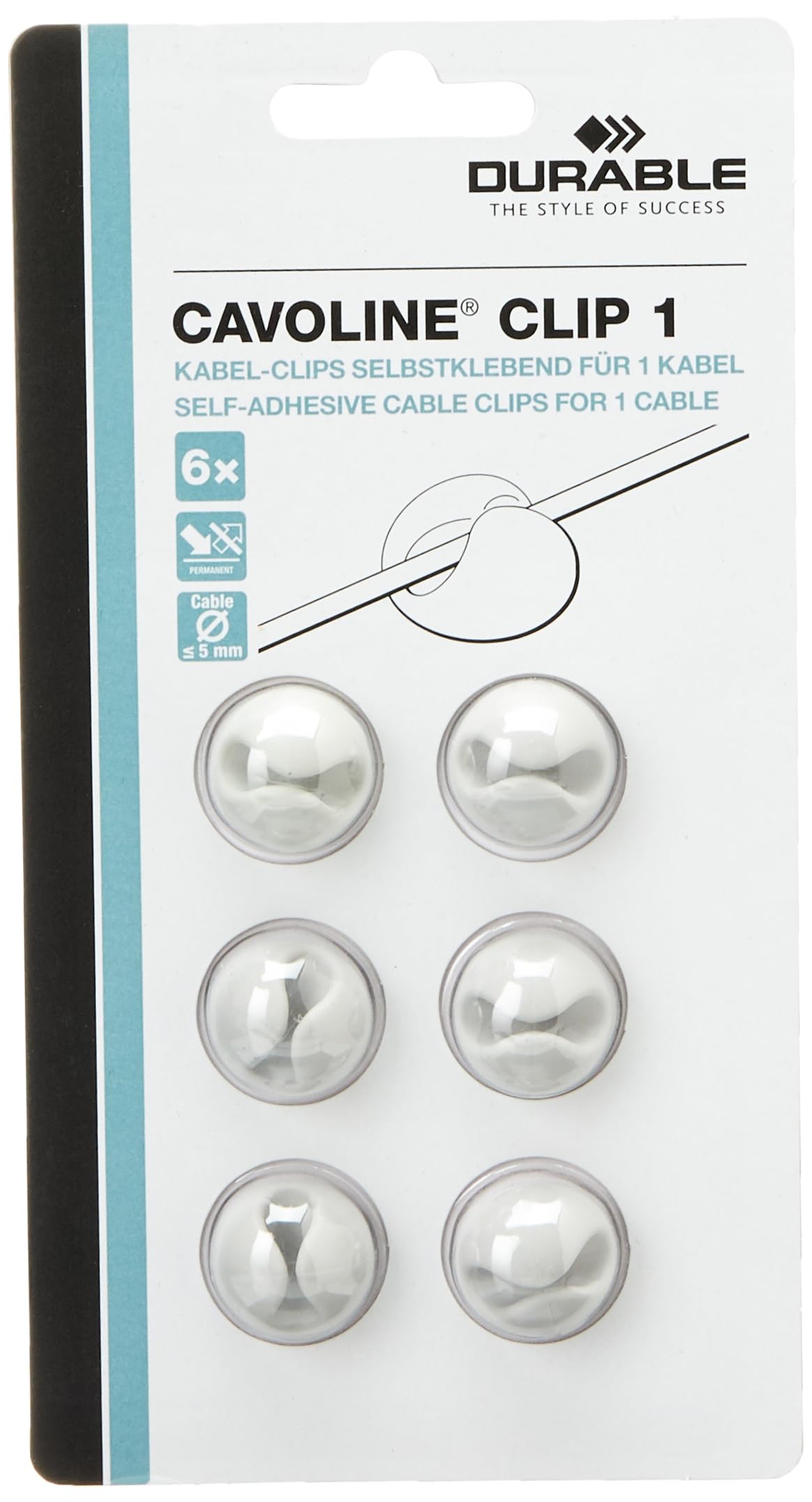 Durable CAVOLINE Cable Management Cable Clips | Pack of 6 Grey Self-Adhesive Clips for 1 Cable | Ideal for Quick and Easy Wire Management | Extreme for Holding USB Charging Cables, etc.