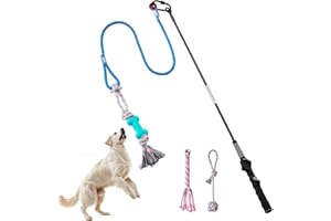 Aitmexcn Flirt Pole for Dogs Chase and Tug of War, Interactive Dog Toys for Large Medium Small Dogs, Dog Enrichment Toys with Rope Chewing Toys for Outdoor Training Playing Exercise