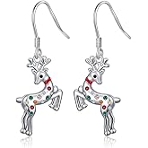 Christmas Earrings Reindeer Earrings S925 Sterling Silver Dangle Studs Reindeer Earring Leverback Deer Holiday Merry Christmas Earrings XMAS Gifts for Women