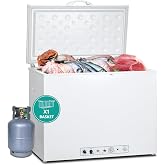 SMETA Deep Propane Freezer Gas/Electric 110v, Chest Freezers Outdoor RV Refrigerator Off-grid Living Life Lockable Absorption 2 Way for Camper Van, Large Capacity 7.1 Cu.Ft, White