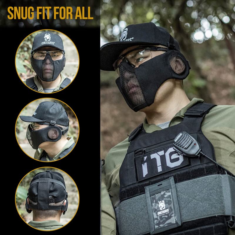 6" Foldable Half Face Airsoft Mesh Mask with Ear Protection, Military Tactical Lower
