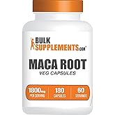 BulkSupplements.com Maca Root Capsules - Maca Supplement, Herbal Supplement, Superfood Supplement - Vegan & Gluten Free, 3 Veg Capsules per Serving, 180 Count (Pack of 1)