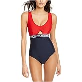 Tommy Hilfiger Womens Keyhole Logo Tape One Piece Swimsuit