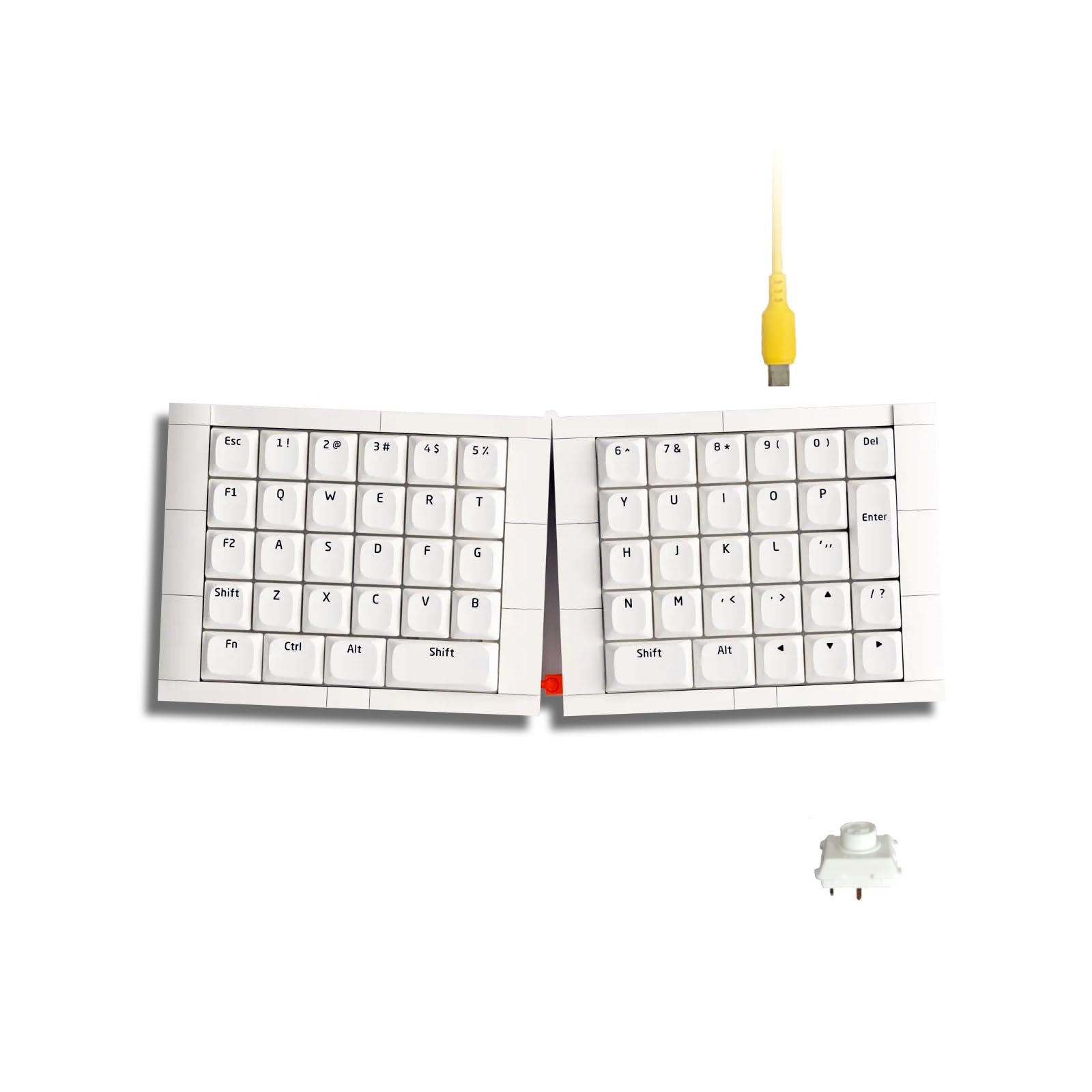 KBDcraft 07Israfel 50% Ergo-Split Low-Profile Mechanical Keyboard, 56-Key Ortho, Lego-Compatible Case, Wired, Linear Switch, Gasket Mount, Hot-Swappable, RGB, QMK, Vial for Win/Mac, Full Kit, White