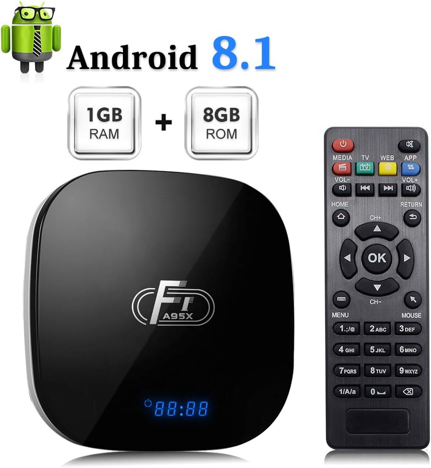 Sidiwen Android 8.1 TV Box 1GB RAM 8GB ROM Amlogic S905W Quad-Core Cortex-A53 CPU 2.4G WIFI Ethernet Support 3D 4K H.265 Smart Media Player