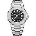BARAMON Wrist Watches for Men, Nautilus Stainless Steel Quartz Movement Date Luxury Diamond Style Men's Luminous Hands Casual Business Watches