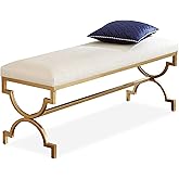 Luxurious Modern Shoe Bench,Upholstered Bedroom Benches,Comfy Fabic Footrest Foot Stool With Gold Metal Base For Entryway Din