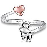 UYBNRK Highland Cow Ring - Silver Adjustable Open Heart Birthstone Ring - Cute Animal Jewelry - Christmas & Birthday Gift