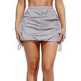 Womens Cargo Skirt Y2K - Casual Summer High Waisted Bodycon Pencil Ruched Mini Skirts Side Drawstring and Pockets