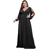 Ever-Pretty Plus Women's Formal Dress Floor Length V Neck Lantern Long Sleeves Applique Plus Size Mother of The Bride Dresses