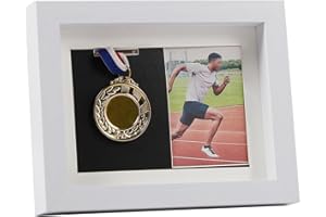 IHEIPYE Medal Display Shadow Box Picture Frame - 3 Medals Display Case - 3 in 1 Multifunctional Sport Medal Display Frame Perfect for Marathon Runner, Military Awards, Triathlons, White 6x8