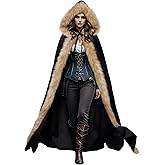 Joukavor Viking Fur Hooded Cloak Medieval Velvet Cape with Hood for Halloween