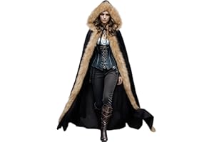 Joukavor Viking Fur Hooded Cloak Medieval Velvet Cape with Hood for Halloween