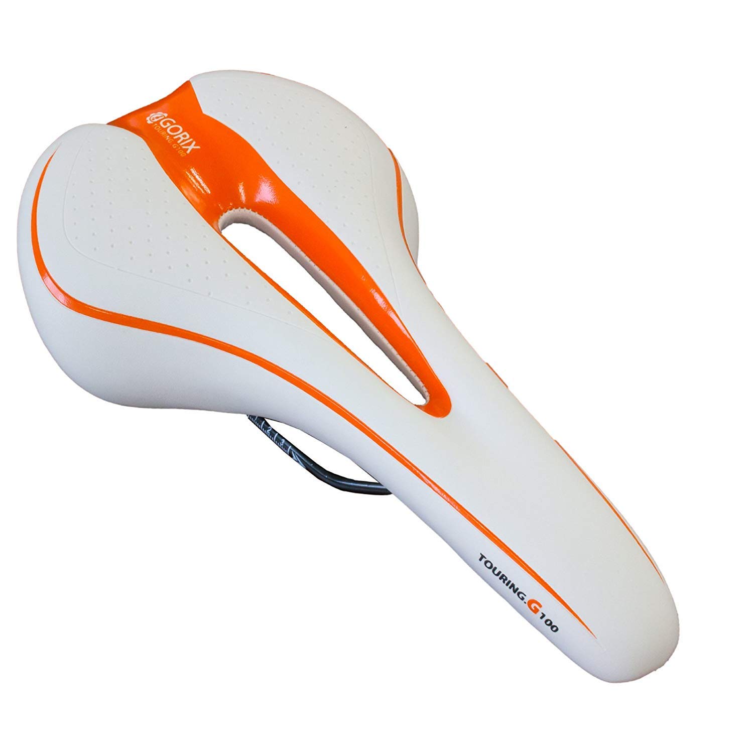 GORIX Bicycle Saddle Seat Comfortable Cushion with Rail Mountain Road Bicycle for Men and Women (GX-C19) (White × Orange)