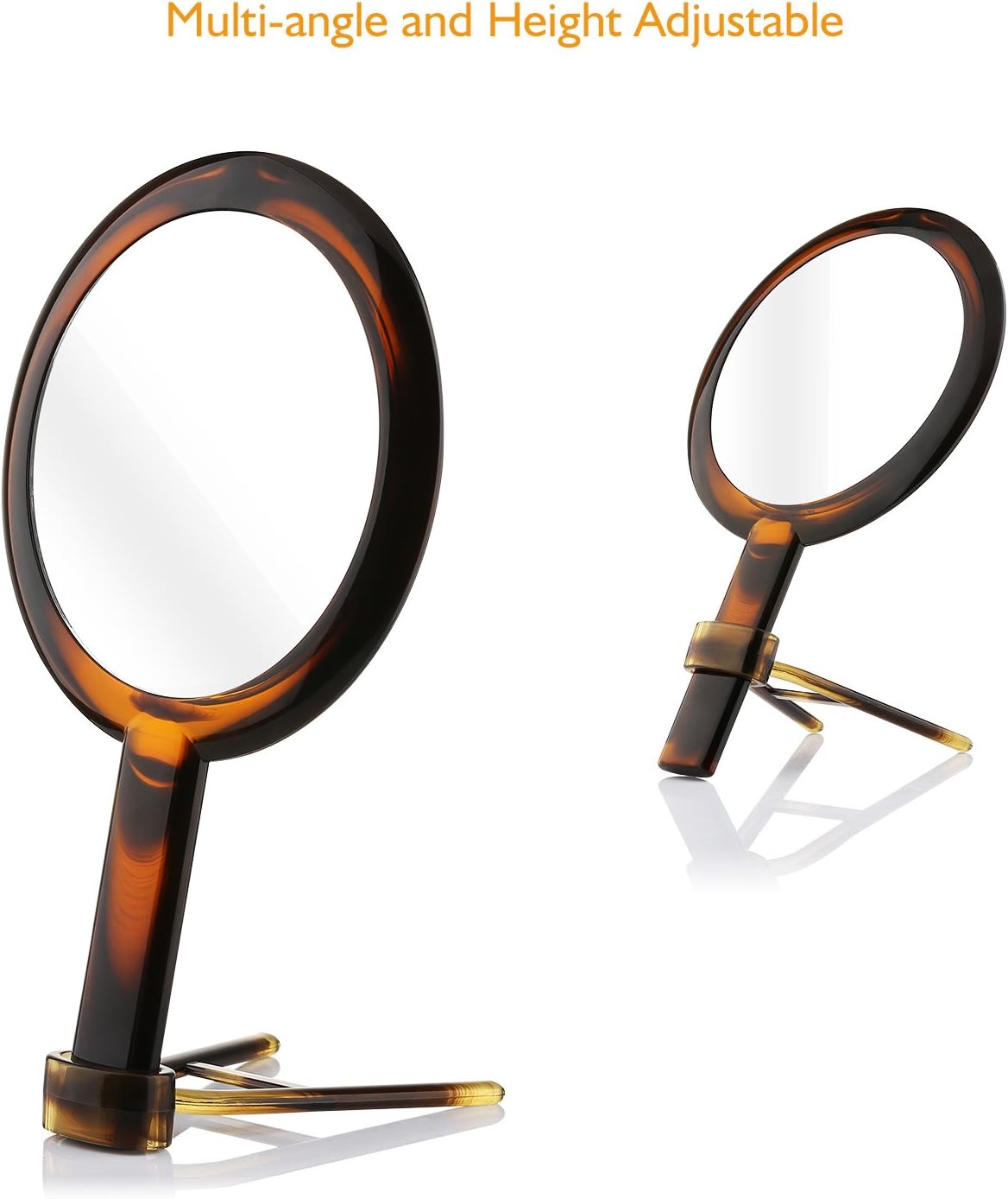 Beautifive Hand Mirror, Hand Held Mirrors with Adjustable Handle，1x/7x Magnifying Double Sided Handheld Makeup Mirror with Stand for Vanity Beauty Travel Table Desk Shaving Bathroom (AmberNEW): Furniture & Decor