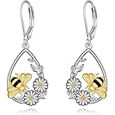 Hummingbird/Bee/Butterfly/Dragonfly Drop Earrings for Women 925 Sterling Silver Daisy Leverback Earrings for Girls Hummingbird Jewelry