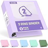 Sooez 3 Ring Binder 2 Inch, D-Ring Binder with Pockets, Purple, Letter Size | Holds 520-Sheet of 8.5x11 Paper, Extra Durable, PVC-Free, Clear View Cover, Interior Pockets, Eco-Friendly, School, Office