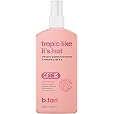 b.tan SPF 15 Deep Tanning Oil Dry Spray | Tropic Like It's Hot - Best, Best Outdoor Bronzing Mist, Moisturizing Grapefruit, Tangerine, Vitamins C, B3, & A, Austrailian Brand, 8 Fl Oz
