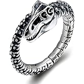 THJEW Sterling Silver Gothic Punk Ring, Adjustable Open Band, Cool Biker Cocktail Party Halloween Jewelry for Men Women