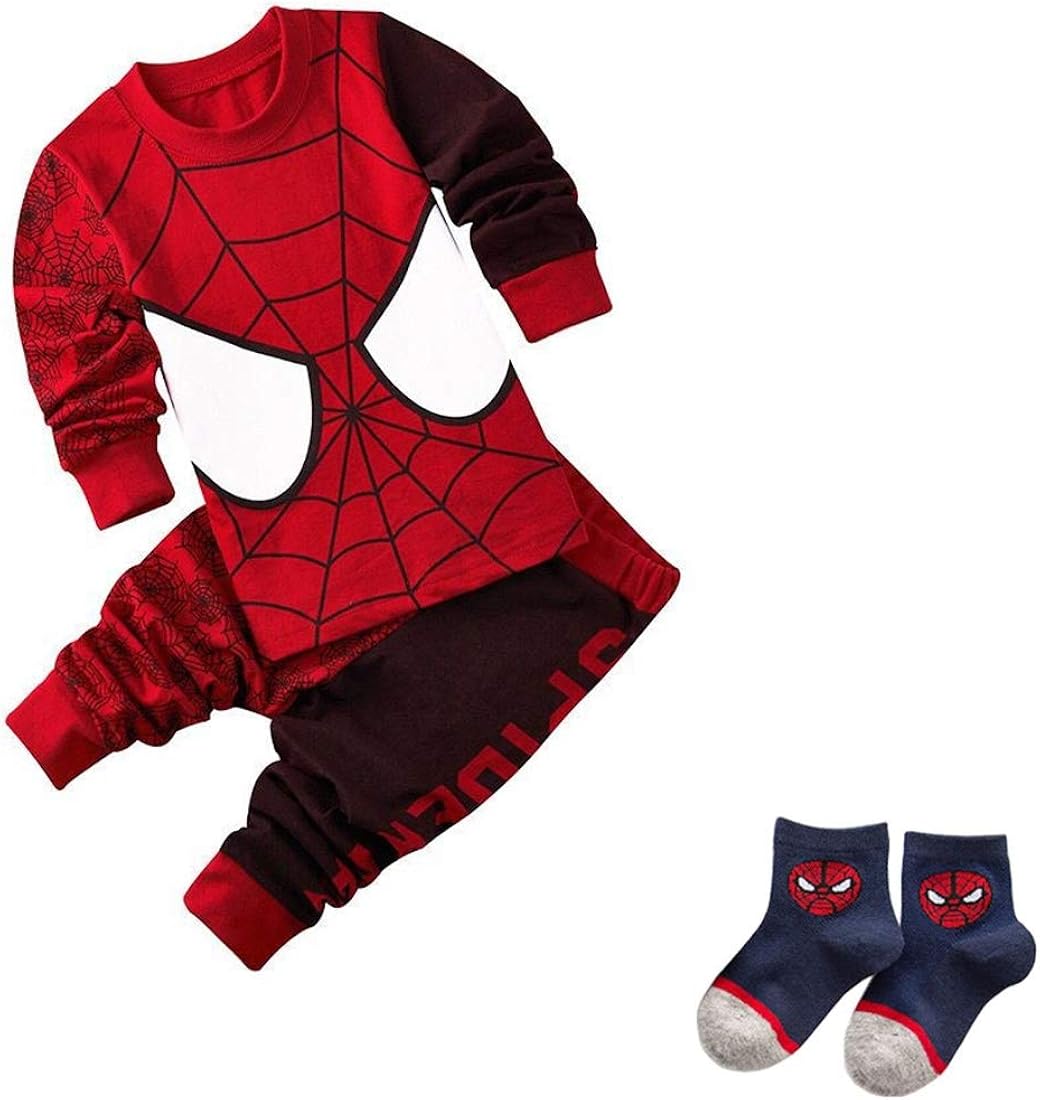 Amazon スパイダーマン パジャマ 子供 綿 パジャマ パジャマ キッズ 女の子 長袖 男の子 冬 上下 セット 子供服 女の子 ベビー Tシャツ スパイダーマン 靴下 付く ベビー服 長ズボン プレゼント 90 140cm パジャマ 通販
