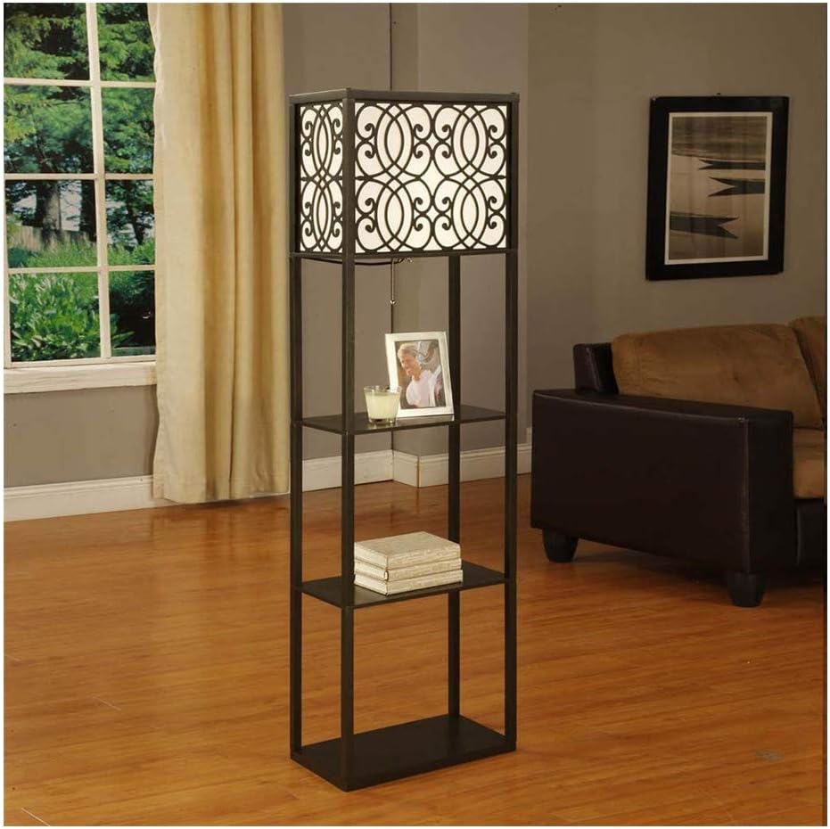 &Floor Lamp Floor Lamp with Shelves, 3 Layers Display Shelves Standing Lamp,Bedroom Living Room Sofa LED Energy Saving Reading Lamp Lamp (Color : Black-26cm*48cm*160cm)