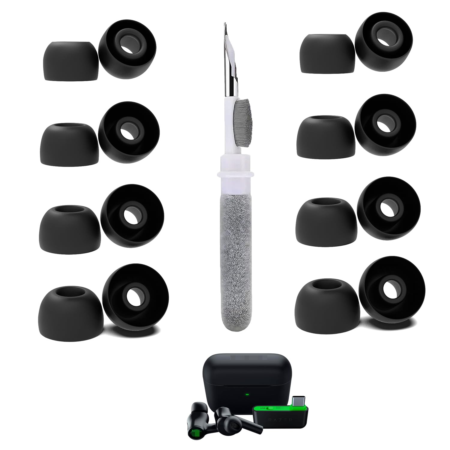 Photo 1 of Vykyntow 8 Pairs Replacement Ear Tips Compatible with Razer Hammerhead, with 3 in 1 Cleaner Kit, Silicone Ear Tips (XS/S/M/L)