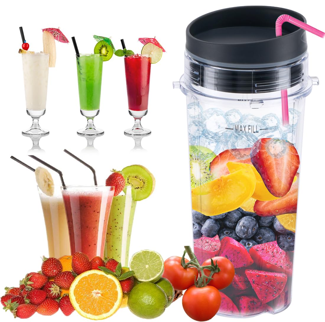 Replacement16oz Blender Cup for Ninja,Single Serve Blender Cup With Lids Set For BL770 BL780 BL660 BL740 BL810 Nutri Ninja Series Blenders (2-pack)