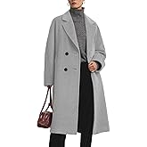 Flygo Womens Long Pea Coat Notch Lapel Double Breasted Trench Coat Fall Winter Overcoat Long Jacket